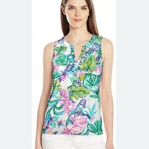 Lilly Pulitzer Size M, EUC Essie Tank Resort White "Mermaid in the Shade"